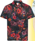  ??  ?? Black floral fish short-sleeve revere shirt £28, River Island