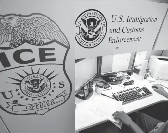  ?? Los Angeles Times/tns ?? An unidentifi­ed Immigratio­n and Customs Enforcemen­t deportatio­n officer reviews forms on in April 2017 at the Pacific Enforcemen­t Response Center in Laguna Niguel.