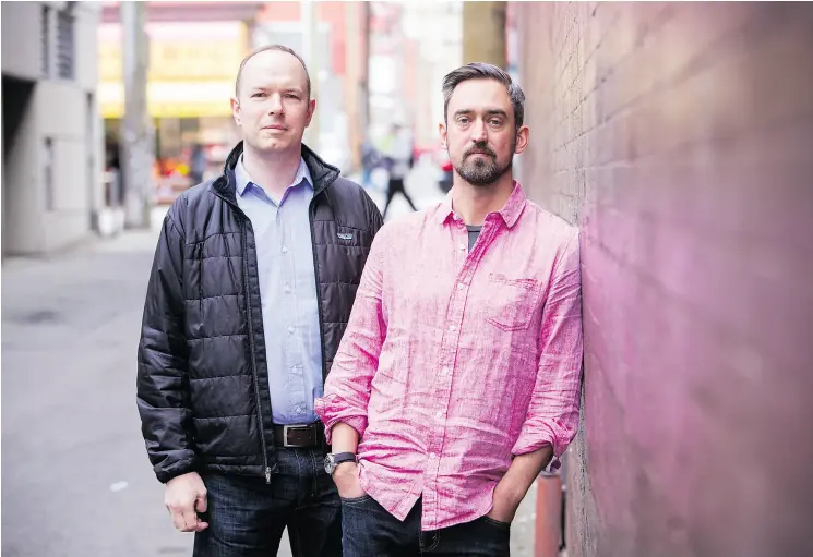  ?? BEN NELMS FOR NATIONAL POST) ?? Trevor Bowden and Jacob Malthouse, owners of Big Room Media, were given the .eco domain after a compelling pitch to internatio­nal agency ICANN.