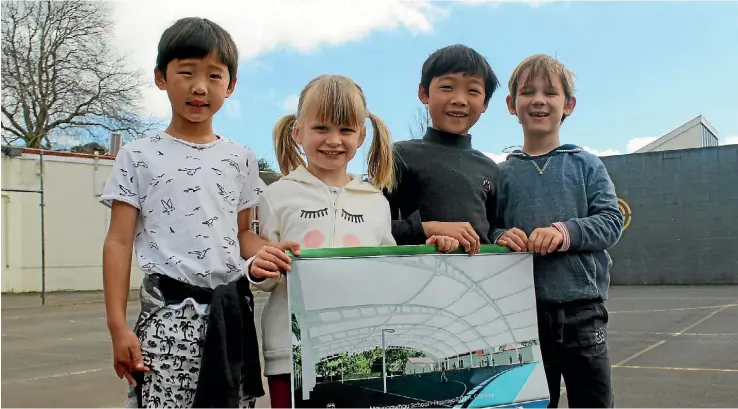  ?? ELESHA EDMONDS / FAIRFAX NZ ?? Lucas Thein, 6, Cara May, 5, Tristan Thein, 6, and Rocco Hrstic, 6, are looking forward to having a new play area.