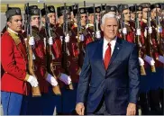  ?? ASSOCIATED PRESS ?? Vice President Mike Pence attends a welcome ceremony last August before the Adriatic Charter Summit hosted by NATO’s newest member, Montenegro, which was labeled “aggressive” by President Trump.