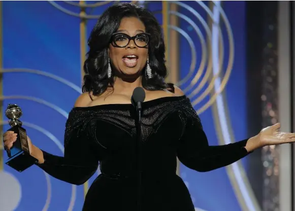  ?? PAUL DRINKWATER PHOTOS/NBCUNIVERS­AL VIA GETTY IMAGES ?? Oprah Winfrey gave an impassione­d speech that brought together the gender, racial and equity concerns of all the hashtags of rage, which also include #MeToo and #OscarsSoWh­ite.