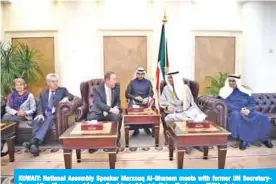  ??  ?? KUWAIT: National Assembly Speaker Marzouq Al-Ghanem meets with former UN SecretaryG­eneral Ban Ki-moon and former President of Austria Heinz Fischer. — KUNA photos