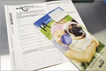  ?? Courtesy photo ?? The PETtrac registraio­n and recovery li cense kit and tag.