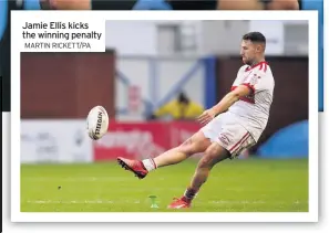  ?? MARTIN RICKETT/PA ?? Jamie Ellis kicks the winning penalty