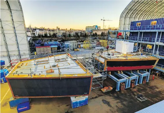  ?? HEATH MOFFAT/SEASPAN ?? Vancouver Shipyards is building three offshore fisheries science vessels at its state-of-the-art, purpose-built production facility in North Vancouver.