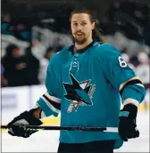  ?? ANDA CHU — BAY AREA NEWS GROUP ?? The San Jose Sharks’ Erik Karlsson (65) warms up before a game against the Colorado Avalanche at SAP Center in San Jose on April 6, 2019.