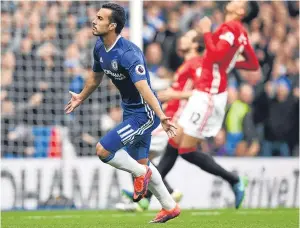  ?? Getty. ?? Pedro races away to celebrate after his 30-second opening goal.