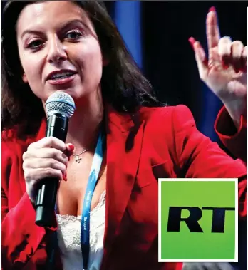  ?? ?? ALLY: Margarita Simonyan, who set up RT in 2005. Inset: the TV channel’s logo