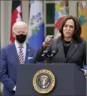  ?? Alex Brandon/Associated Press ?? President Joe Biden listens as Vice President Kamala Harris speaks March 12 at the White House.