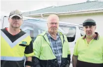  ?? PHOTO: KAYLA HODGE ?? On dry land . . . The Brumby Builders team (from left) builder Gary Ward, painter Dave Webster and builder Russell Jenkins.