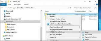  ??  ?? Virtuelle Ordner: Nehmen Sie über das Kontextmen­ü weitere Ordner, etwa mit Bildern, in die Bibliothek auf. Sie erreichen dann alle Inhalte an einem Ort, ohne auf das Laufwerk wechseln zu müssen.