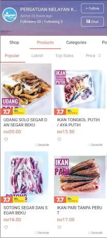  ??  ?? A screenshot of the PNK Bintulu online store on Shopee.