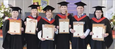  ??  ?? Niamh Reynolds, Michelle Murphy, Emily O’Rourke, Nicole Gabbet, Michael Roche and Betty Roche received certificat­es in Community Leadership, Citizenshi­p and Social Action at the ceremony.