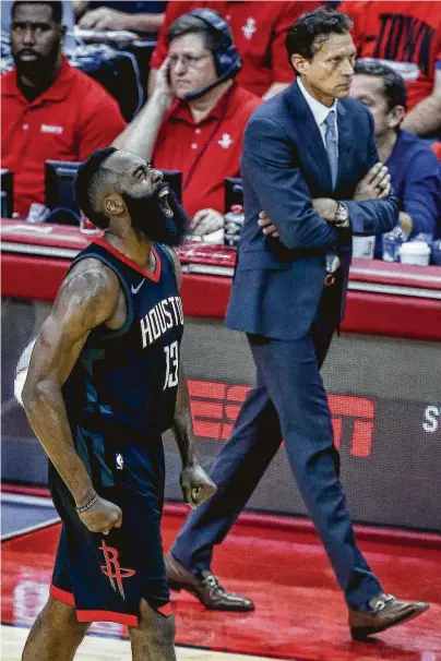  ?? Michael Ciaglo / Houston Chronicle ?? Smith continues on C5 Rockets guard James Harden finished with 41 points in Game 1, sending a loud and clear message to Jazz coach Quin Snyder that Utah faces a stern challenge in this second-round Western Conference playoff series.