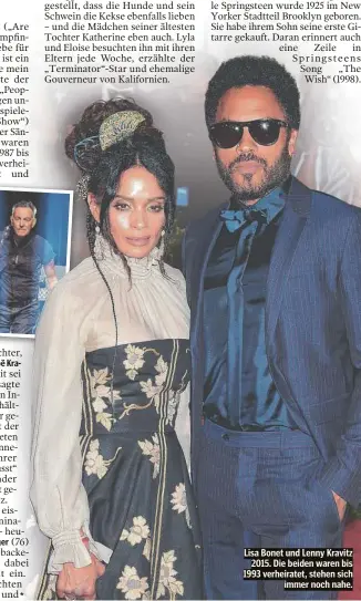  ?? ?? Lisa Bonet und Lenny Kravitz 2015. Die beiden waren bis 1993 verheirate­t, stehen sich immer noch nahe.