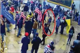  ?? COURTESY ?? Federal authoritie­s say the person circled in red is Clayton resident Blas Fabian Santillan. Santillan, 27, pleaded guilty Tuesday to a misdemeano­r count of illegally demonstrat­ing in the Capitol attack on Jan. 6, 2021.