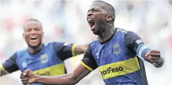  ?? BackpagePi­x ?? THAMSANQA Mkhize of Cape Town City celebrates his goal against Baroka FC at Cape Town Stadium. | RYAN WILKISKY