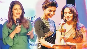  ??  ?? Priyanka (left) talks about her collaborat­ion with Madhuri (Right).