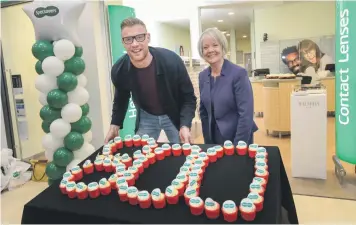  ??  ?? Andrew ‘Freddie’ Flintoff and Specsavers founder Dame Mary Perkins at the opening of the 800th Specsavers store