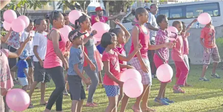  ?? Photo: Afa Kaumaitoto­ya ?? Children warming up before the Pinktober March through Labasa Town on October 28,2017.