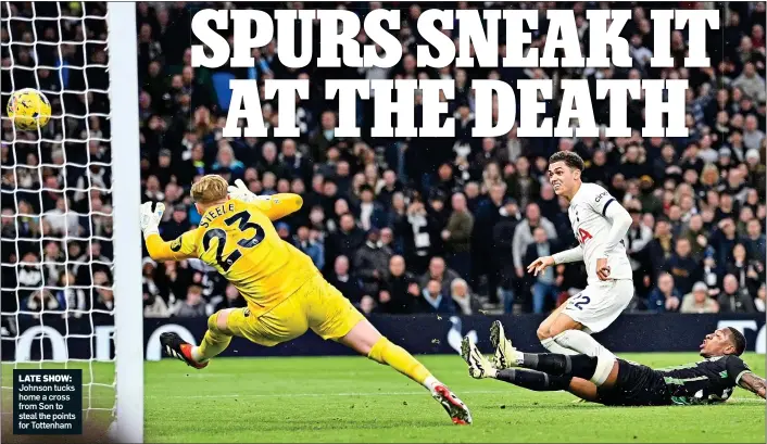  ?? ?? LATE SHOW: Johnson tucks home a cross from Son to steal the points for Tottenham