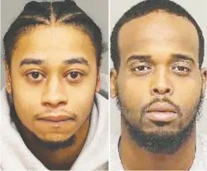  ??  ?? Dayne Adrian Sitladeen, left, and Muzamil Aden Addow are both wanted for high-profile crimes in Ontario. Addow is a suspect in the kidnapping of Wanzhen Lu, the abduction shown below in security images released by York Regional Police.