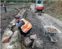  ??  ?? Pictured working on the adder wall are Owen Reece (front) and Steve Young (back). NYMR