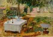  ??  ?? Pierre Bonnard (-) - Table dans un jardin,  –  x  cm. Estimation :   -   €.