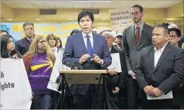  ?? Rich Pedroncell­i Associated Press ?? STATE SENATE leader Kevin de León’s SB 54 would expand so-called sanctuary city policies, but it faces resistance from GOP lawmakers and sheriffs.