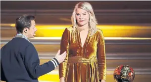  ?? CHRISTOPHE ENA THE ASSOCIATED PRESS ?? At the Ballon d'Or award ceremony in Paris French DJ Martin Solveig caused outrage by asking Olympique Lyonnais star Ada Hegerberg if she knew how to twerk.