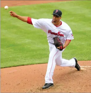  ?? Photo by Ernest A. Brown ?? Pawtucket starting pitcher William Cuevas allowed four runs in six innings in the PawSox’ 5-4 defeat to Buffalo Wednesday morning at McCoy Stadium.