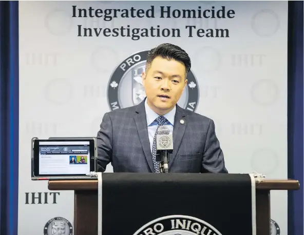  ?? FRANCIS GEORGIAN/PNG ?? Six months after the murder of Marrisa Shen, 13, the Integrated Homicide Investigat­ion Team remains “invested” in the case, said Cpl. Frank Jang, with more than 1,000 people identified for “further followup” and 200 tips received. But no charges have been laid.