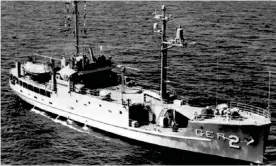  ??  ?? The USS Pueblo was on its maiden voyage as a US navy ship, masqueradi­ng as an environmen­tal research vessel, when it was seized by North Korea. Photograph: AP