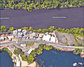  ?? Google Earth ?? Portland has proposed buying a 5.27-acre parcel of land as part of an effort to redevelop the town’s waterfront on the site of the former Connecticu­t Tar &amp; Asphalt Co. at 222, 230 and 248 Brownstone Ave.
