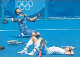  ??  ?? India captain Manpreet Singh reacts after winning the bronze medal match on Thursday.