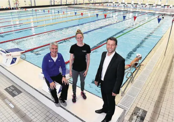  ?? Photograph: Colin Rennie ?? WORLD-CLASS AMBITIONS: From left, Patrick Miley, Hannah Miley and Duncan Sinclair, chief executive of Aberdeen Sports Village.