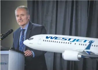  ?? CP FILE PHOTO ?? WestJet president and CEO Ed Sims addresses the airline’s annual meeting in Calgary in May 8.