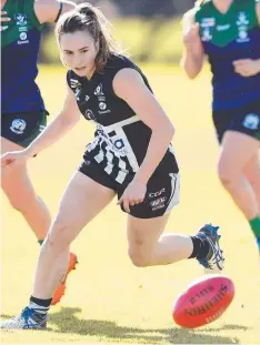  ?? Picture: DAVID SMITH ?? PIES RUN HOT: Madisen Maguire in action for North Geelong yesterday against St Mary’s.