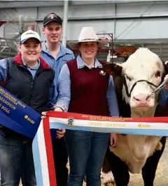  ??  ?? NUMBER ONE: Grangeview Park had the Grand Champion Hereford Bull. Pictured is Bronte, Chloe and Brayden Bowles.