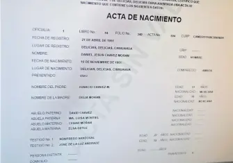  ?? SAÚL PONCE ?? Documento donde se especifica el origen de Chávez