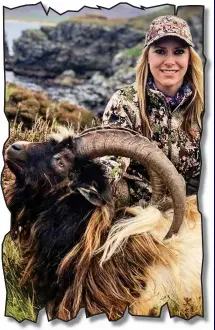  ??  ?? From the Mail yesterday: Switlyk with a wild goat she shot on Islay, causing fury in Scotland