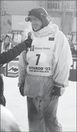  ?? Photo by Nils Hahn ?? FOURTH PLACE MUSHER— Matt Hall of Two Rivers placed fourth in trail time of nine days, two hours, 21 minutes.