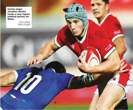  ?? PICTURES: Getty Images ?? Centre stage: Jonathan Davies needs a new regular midfield partner for Wales