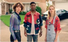  ??  ?? KIDS ARE ALRIGHT Left: Kid Cudi joins Bill and Ted’s daughters (Brigette LundyPaine, left, and Samara Weaving) to help save the world in the new film.