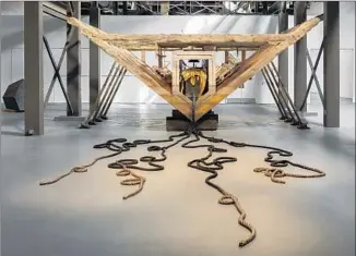  ?? Fredrik Nilsen ?? “BOAT OF RA,” a sculpture related to the film, nods to Norman Mailer, the project’s inspiratio­n.