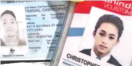  ?? CONTRIBUTE­D PHOTO ?? Identifica­tion cards of Christophe­r Tangag were among the items recovered by police investigat­ors from the crime scene in Barangay Malubog, Cebu City.