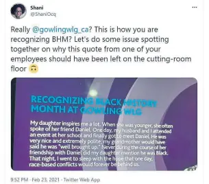  ?? SHANI/TWITTER ?? Gowling CEO Peter Lukasiewic­z said the fact that someone felt the need to share this online indicates they did not feel “empowered, safe or comfortabl­e raising the issue internally.”
