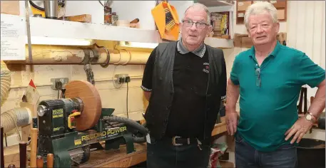  ??  ?? Noel McArdle and Terry Carolan at the open day in Drogheda Men’s Sheds.