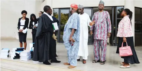  ?? Photo: NAN ?? Some terminated staff of Ahmadu Bello University (ABU) Zaria, after the Court of Appeal sitting in Abuja adjourned the university’s appeal to stall the payment of N2.5bn to the 110 terminated workers. The workers, who were sacked in 1996, had sued the...